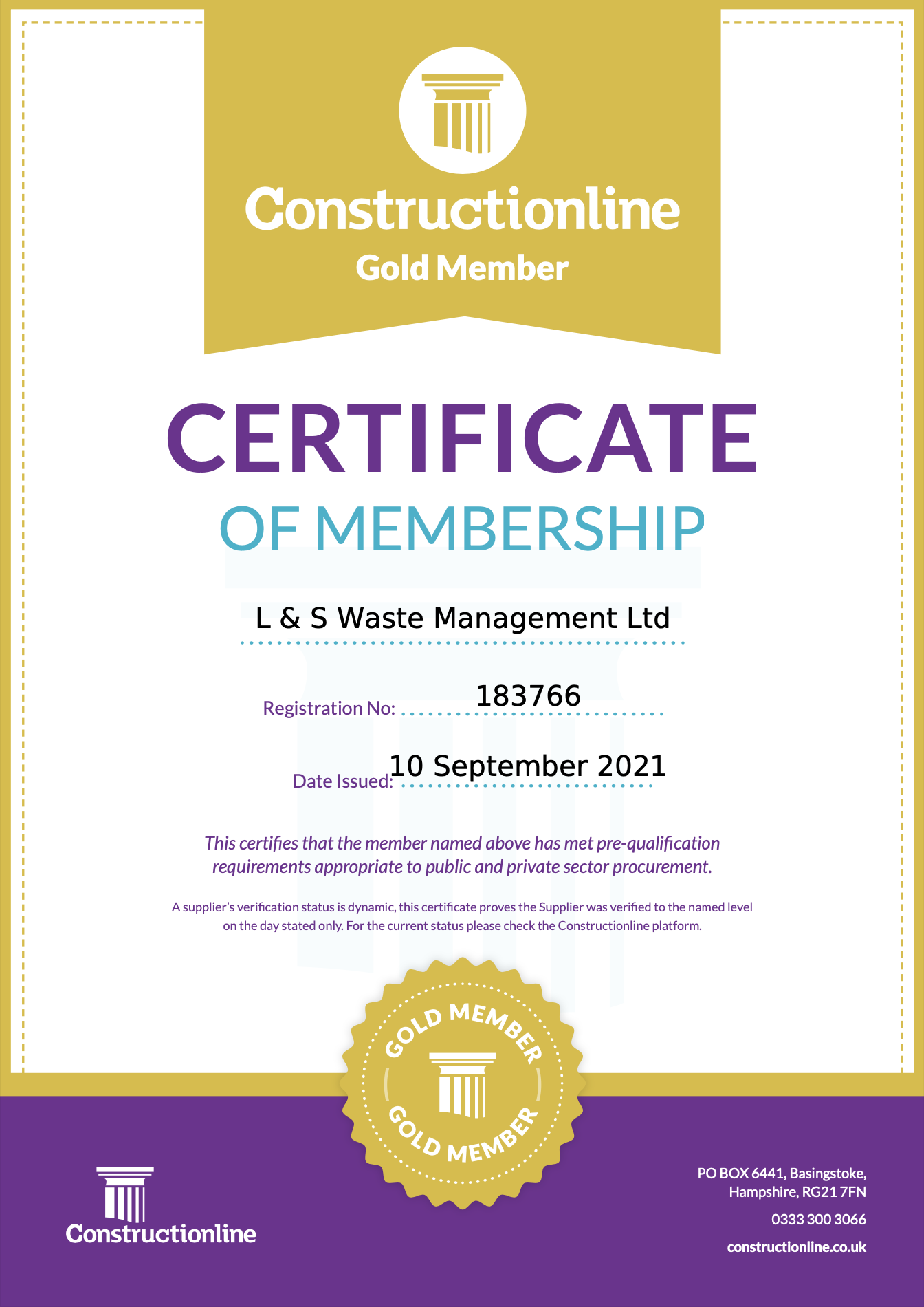 Constructionline Gold Member L&S Waste Management